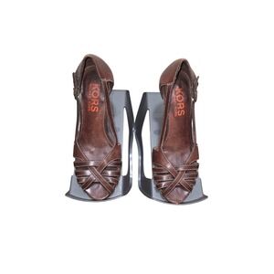 Michael Kors Women's Brown Strappy Leather Peep-Toe Heels Buckle Closure Size 7
